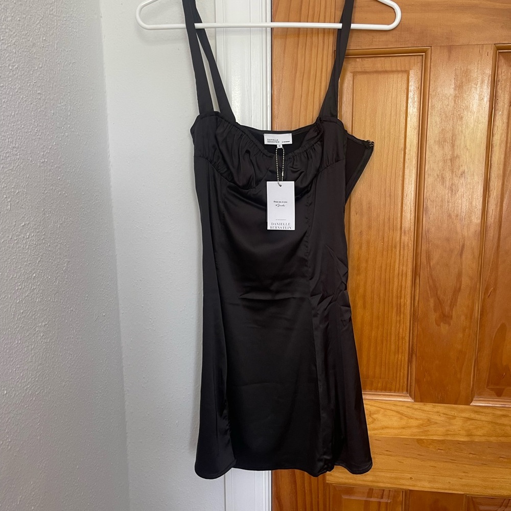 Shop We Wore What by Danielle Bernstein Black Ruched Cup Mini Silk Dress
